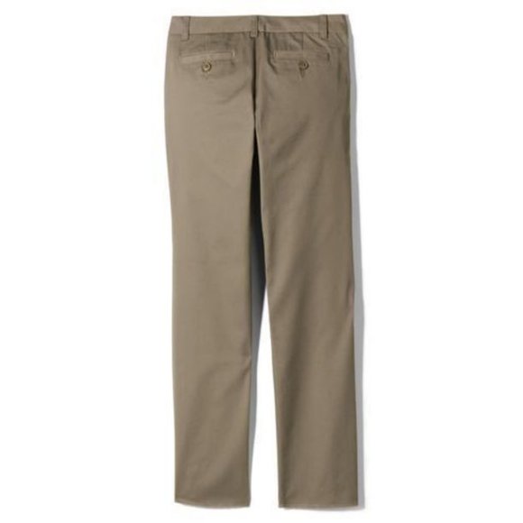 NWT LANDS' END GIRLS PERFECT FIT IRON KNEE BLEND CHINO PANTS KHAKI 12 UNHEMMED - Picture 2 of 5